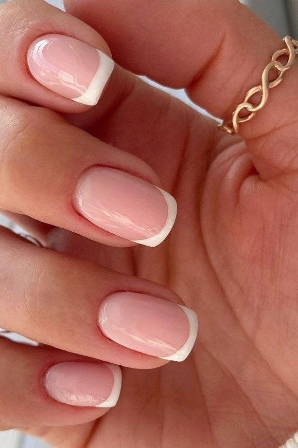Pink French Close-Up - short French nails for women over 60