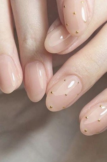 Gold Micro Dot Nails - nude nail art idea for women over 40
