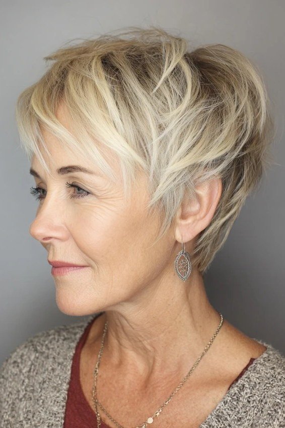 Blonde pixie with side sweep and layers