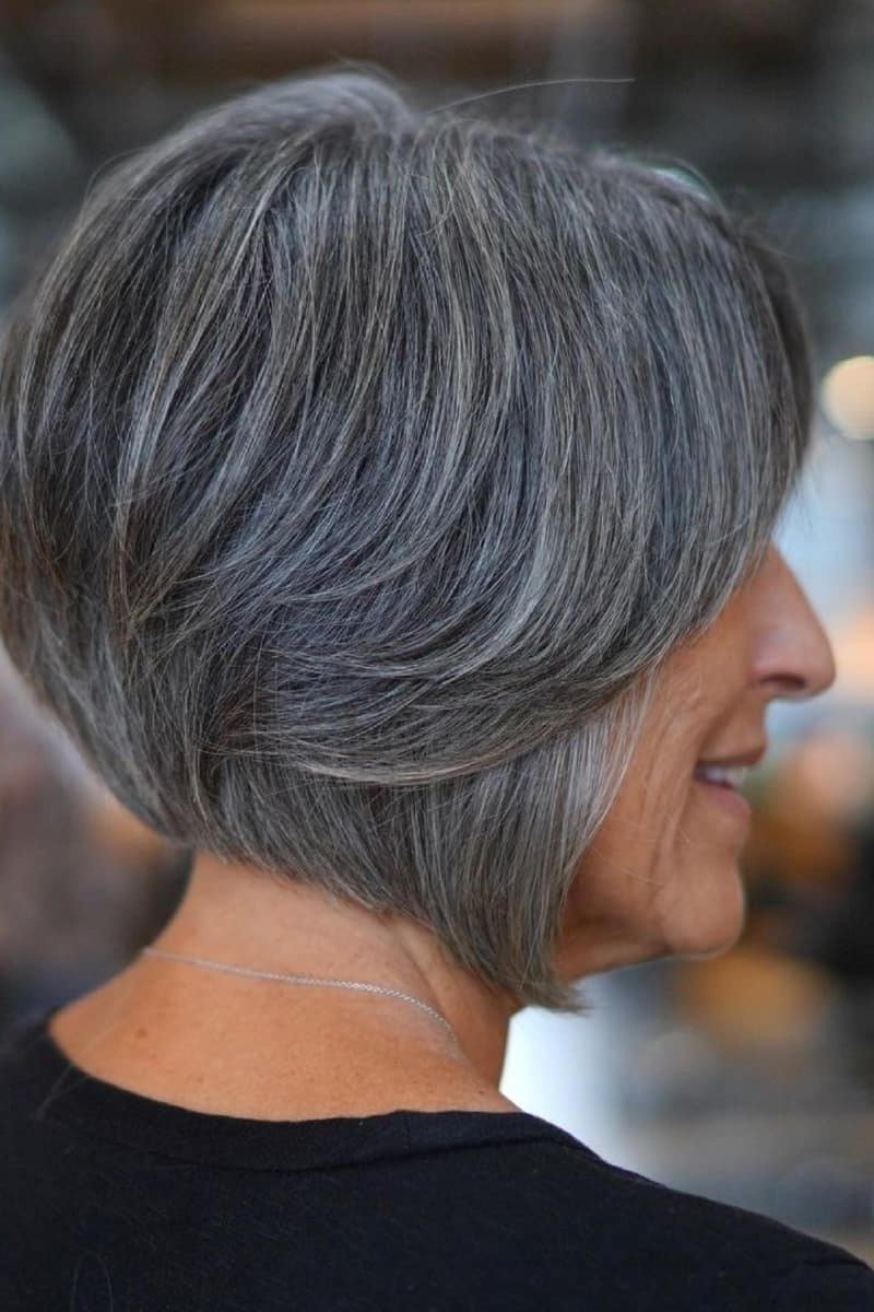 Silver Layered Lob, Side View - layered lob hairstyle for women over 60