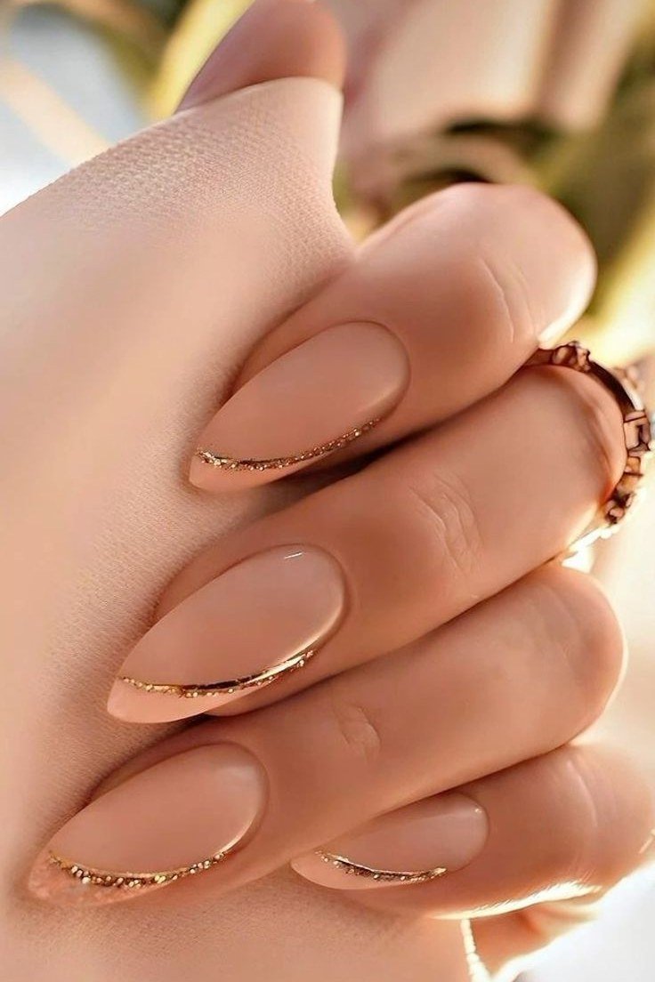 61. Gold Chrome French Tips - Thanksgiving nail art idea for women over 50