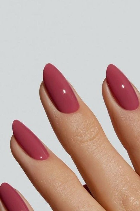berry mauve glossy almond nails