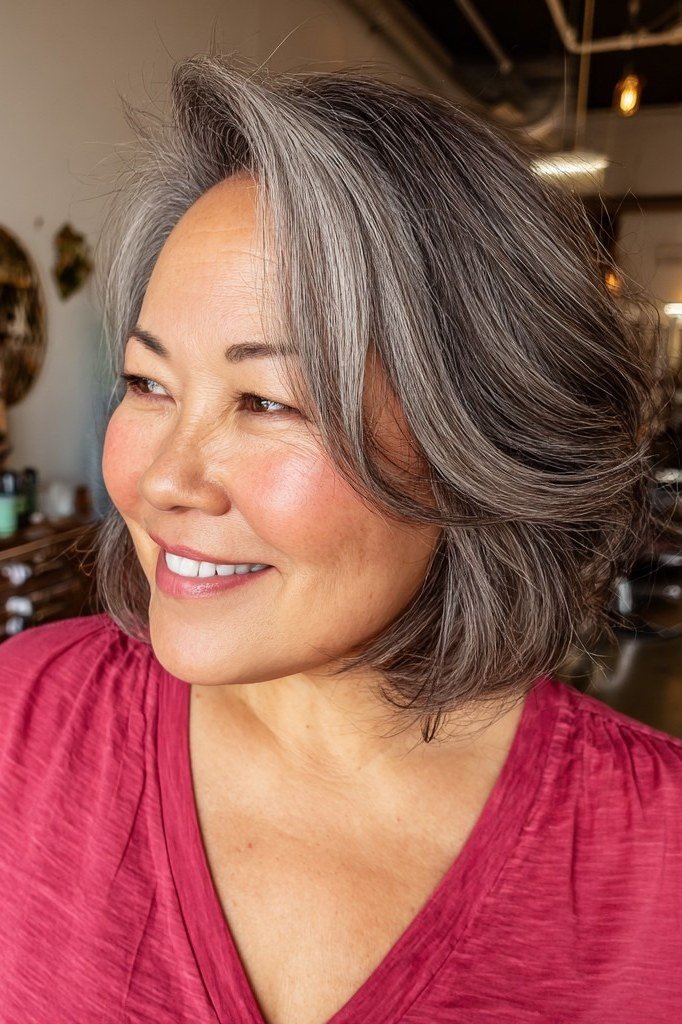 Front Gray-Brown Layered Bob for women over 60