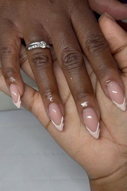 French manicure on dark skin hands