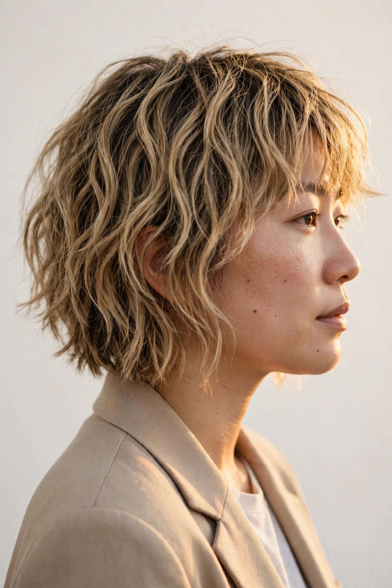 Shaggy bob with crimped texture