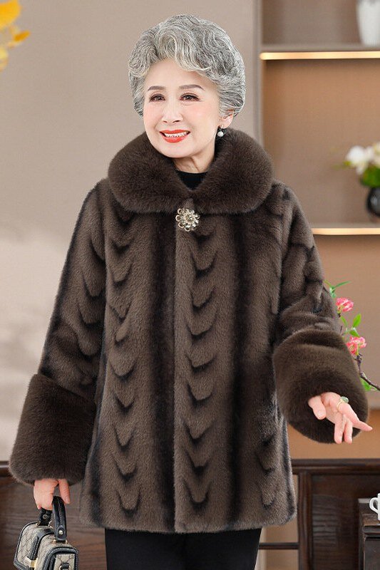 brown mink coat with brooch church outfit for women over 60