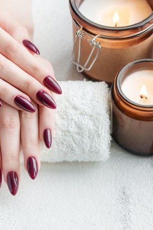 Oxblood Almond by Candlelight - elegant nail art idea for mature hands, women over 50
