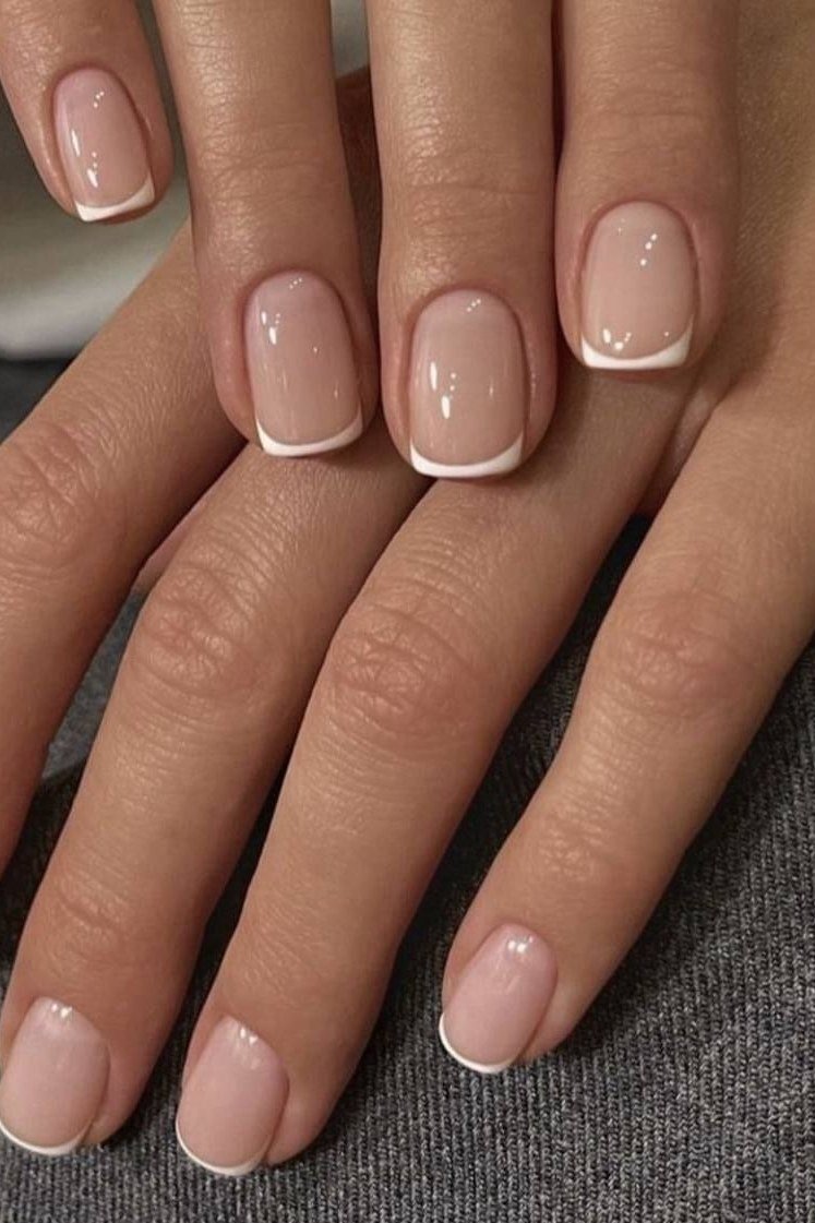 Nude French Close-Up - short French nails for women over 60
