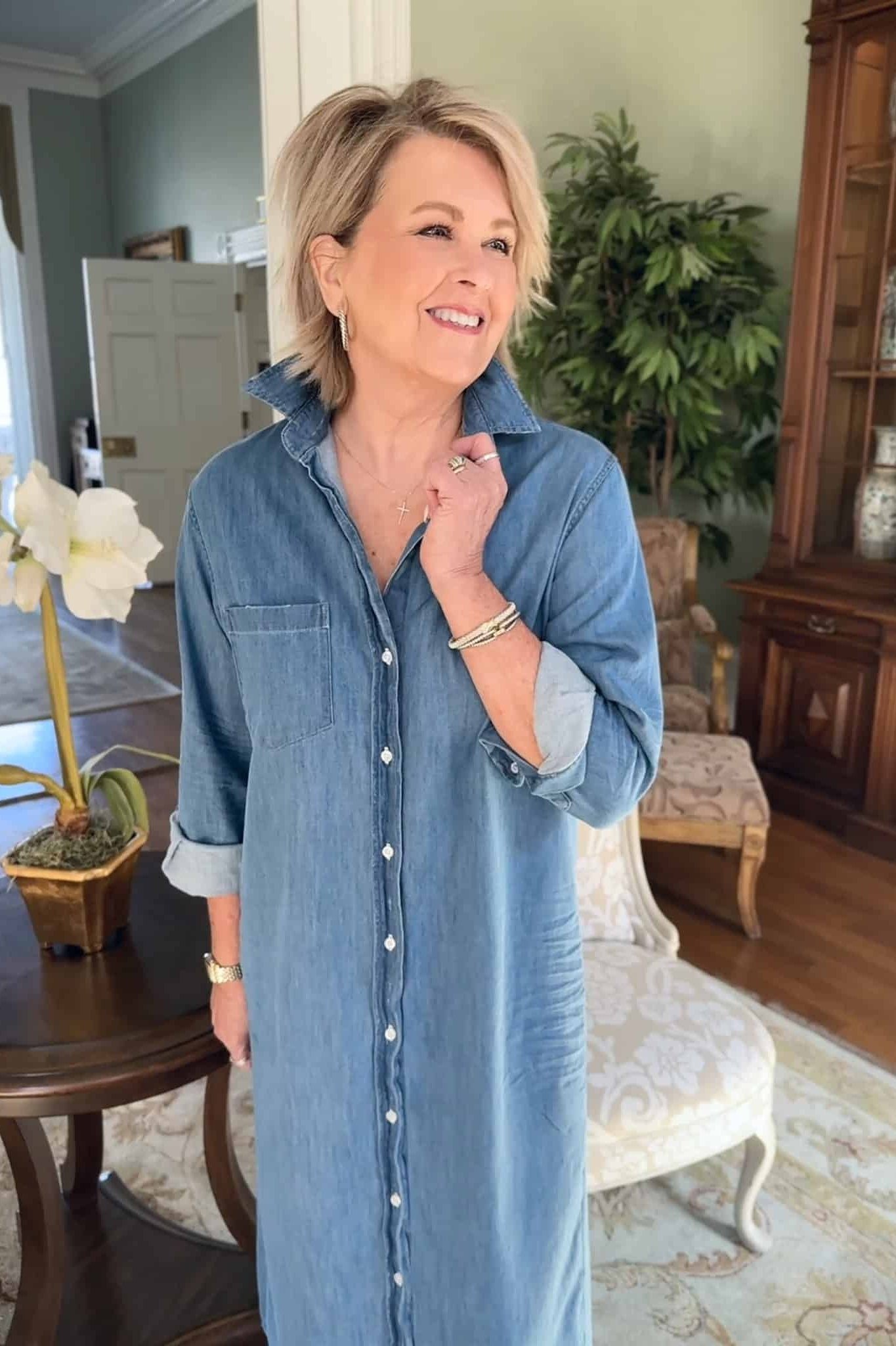 Chambray Shirt Dress - chic casual outfit for women over 50