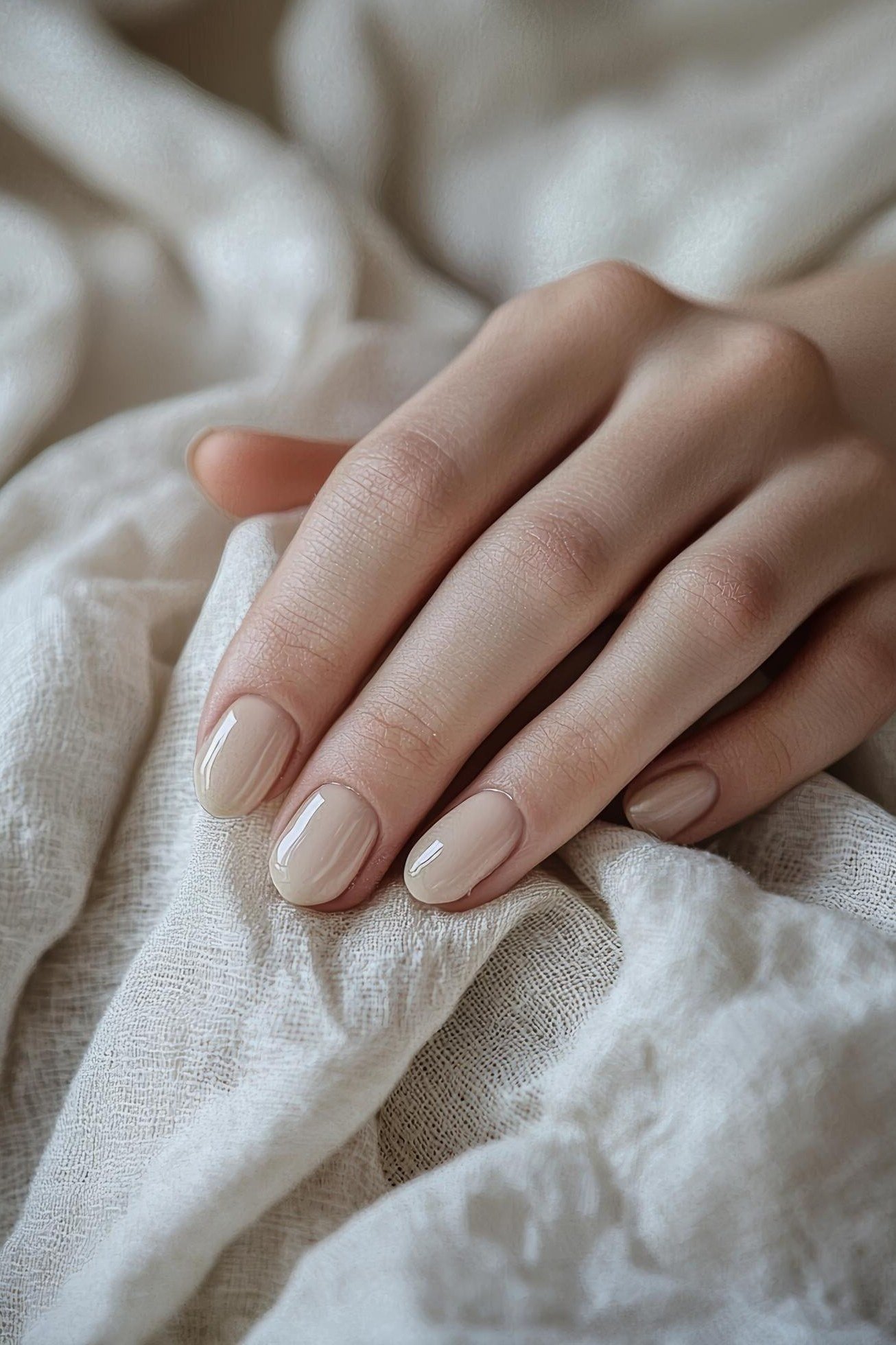 Milky Beige Oval Nails - old money fall nail color for women over 40