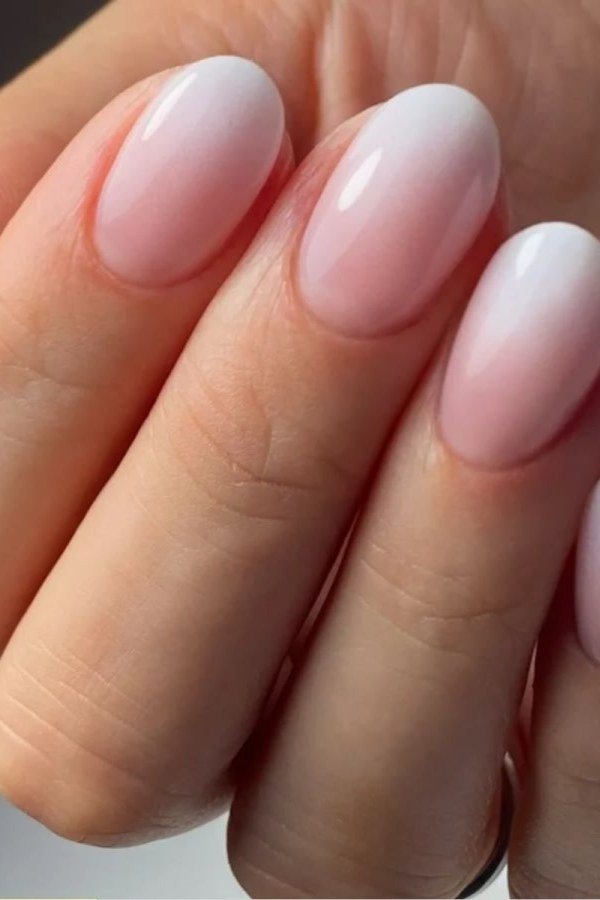 pink white baby boomer ombre on medium almond nails