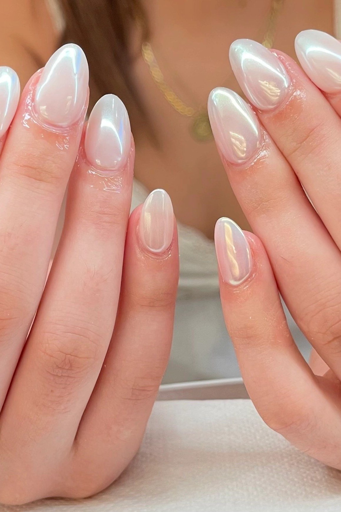 Classic White Pearl Chrome - chrome nail designs for women over 60