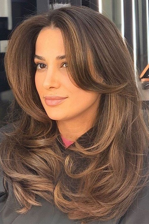 Brunette Blowout Butterfly Cut - butterfly cut hairstyle for women over 60