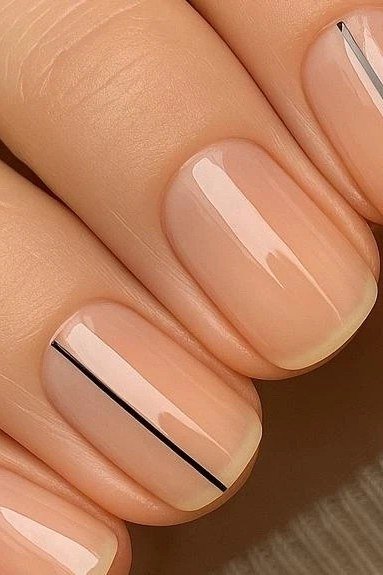 Single Black Vertical Line - short nail design for women over 60 that makes nails look longer