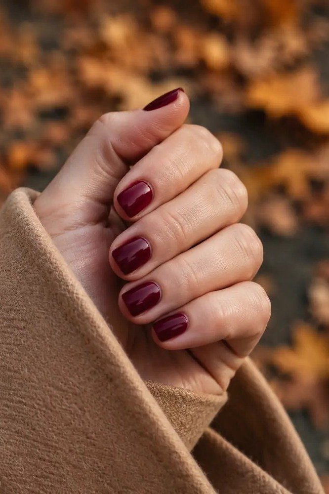 Sunset ombre orange red nails with rose gold glitter accent