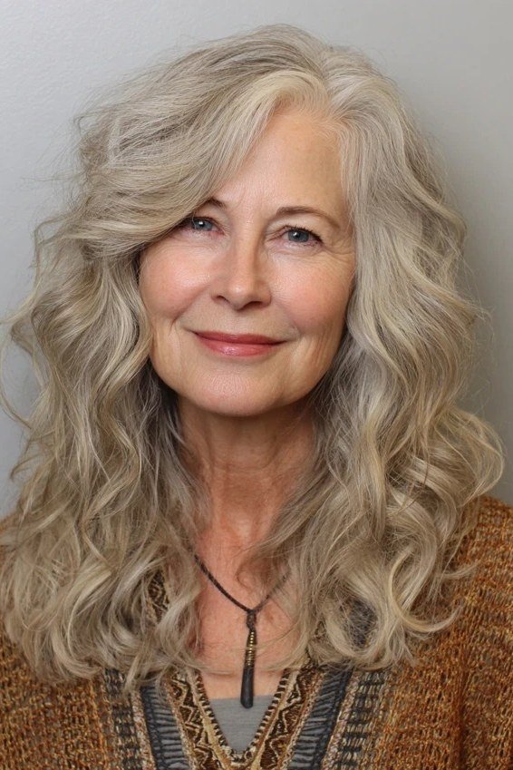 Blonde wavy lob haircut for women over 50