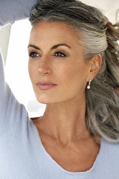 Grey Half-Up Hairstyle - grey hairstyle for women over 60