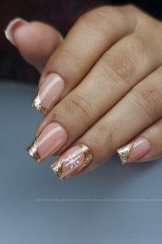 Nude with gold chrome french tips - Christmas nail design for older women