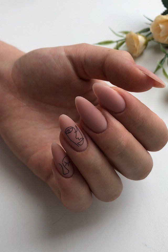 Nude nails with floral art and roses