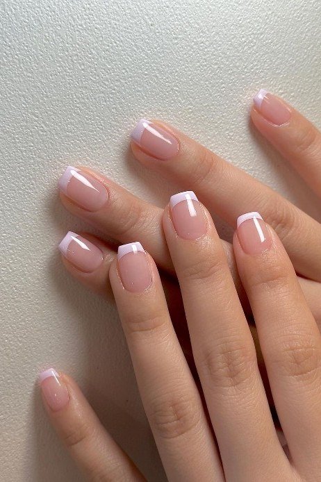 Micro French with Diamond Ring - short French nails for women over 60