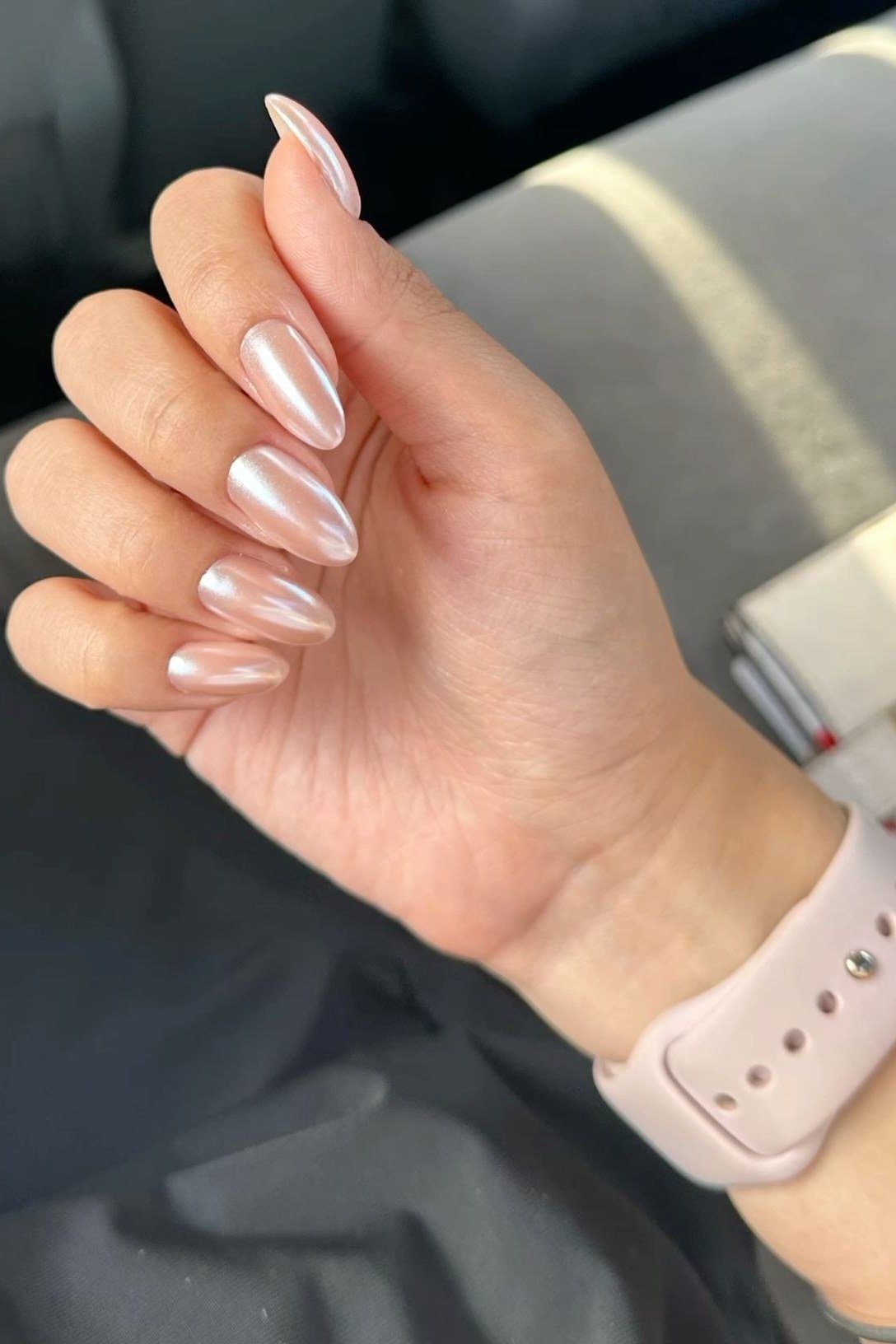 Pearl Chrome on a Single Hand - chrome nail designs for women over 60