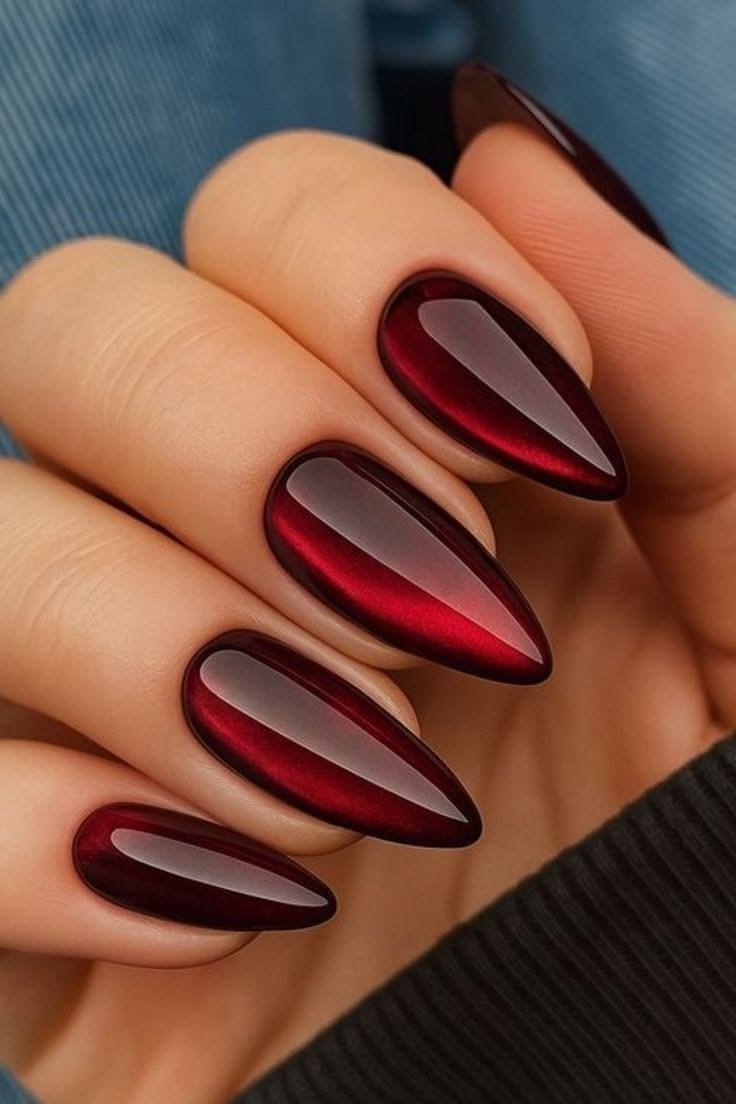 Glass burgundy stiletto, burgundy fall nail idea for women over 60