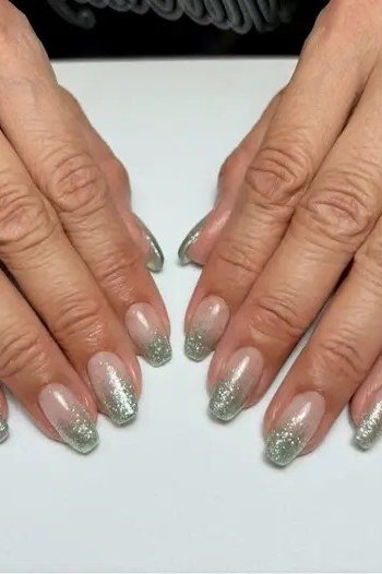 Sage Green Glitter Tip Almond Nails - sage green glitter tip almond nails, glitter winter nail design for women over 60