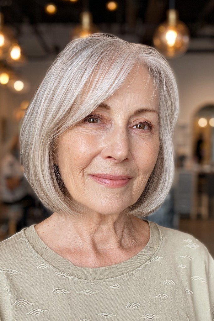 Silver bob with natural shine for older women