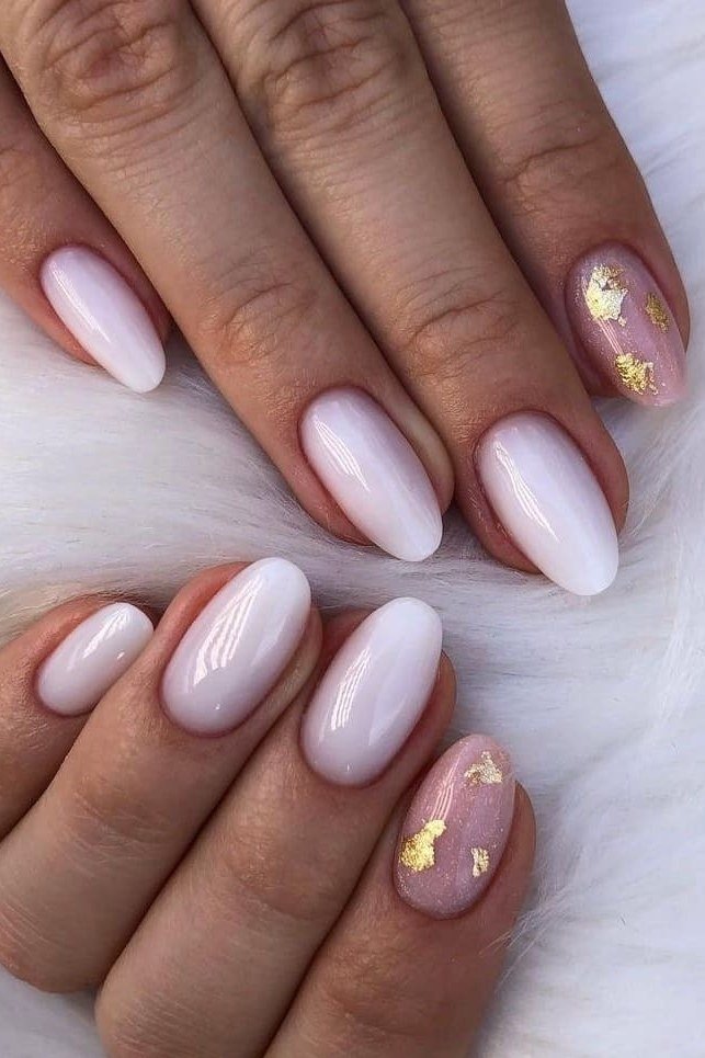 Mauve nails with gold foil accents, sophisticated nail design for women over 50