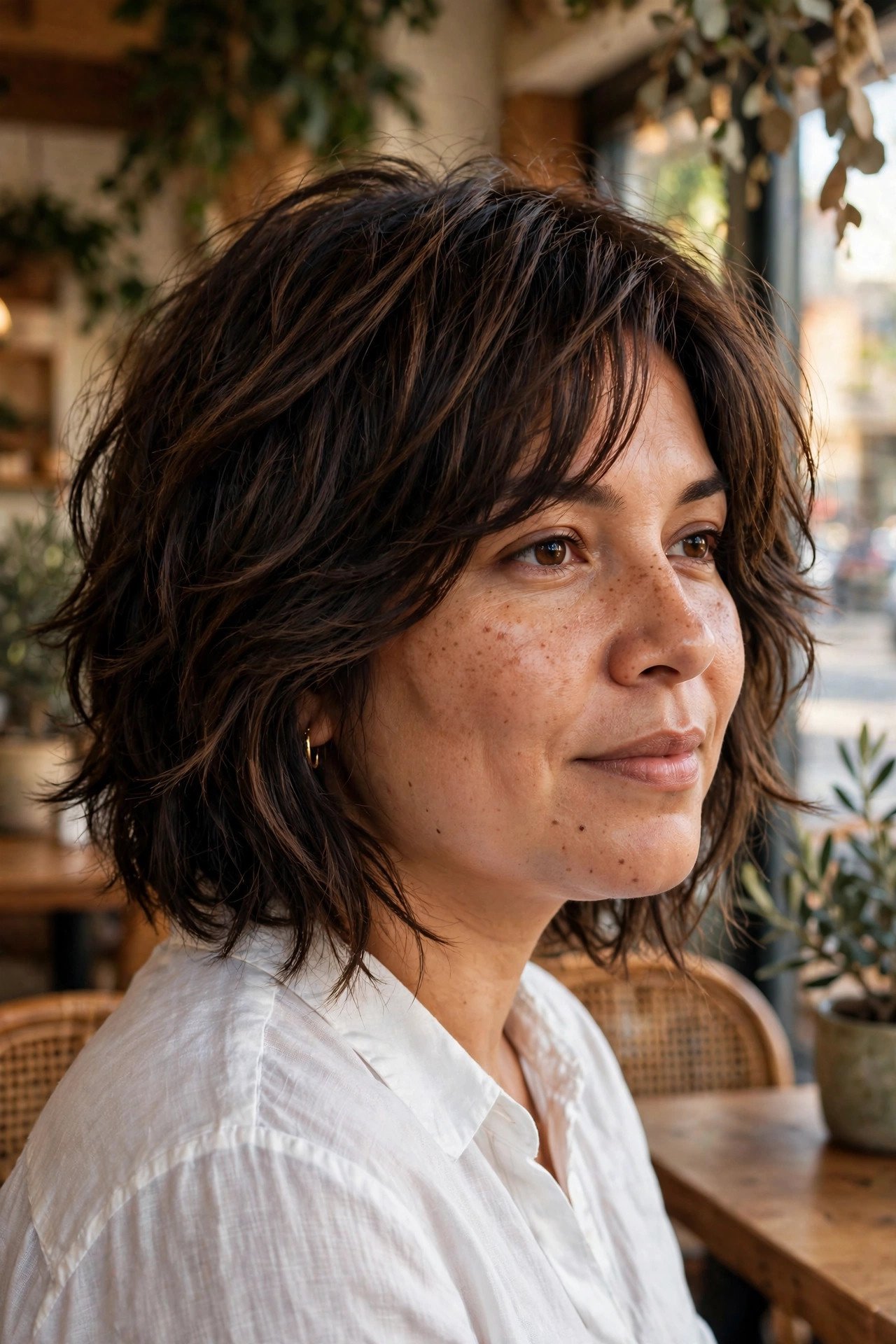 Shaggy bob for round faces with thin fine hair