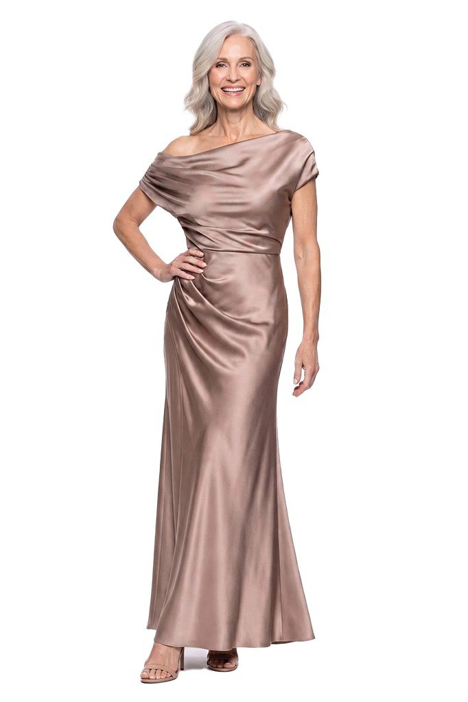 rose one-shoulder satin gown