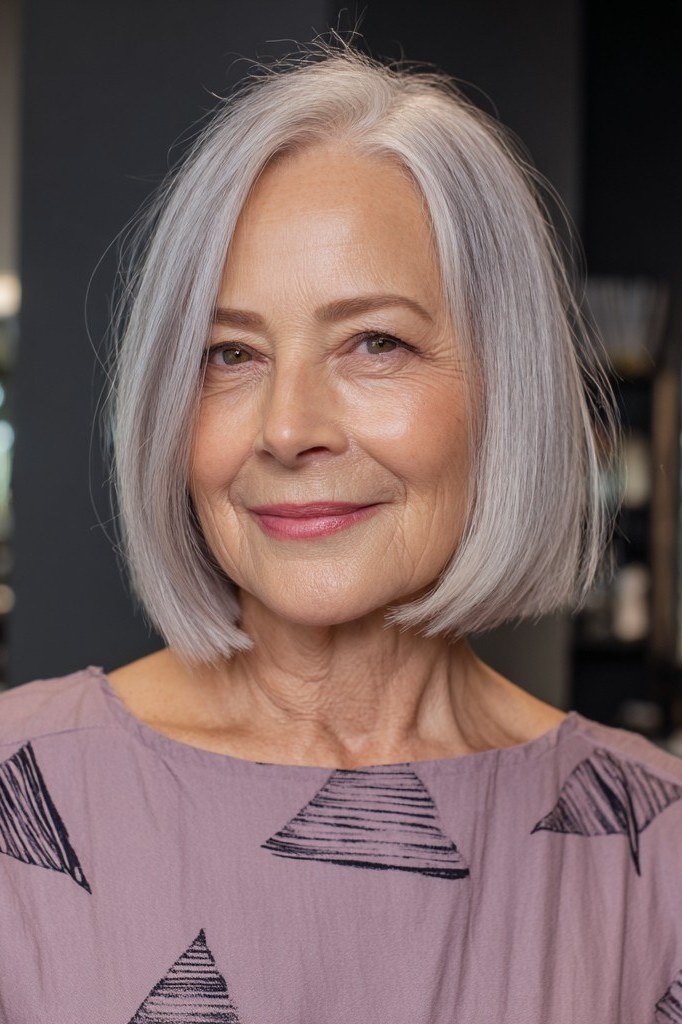 Silver bob with soft layers for senior women