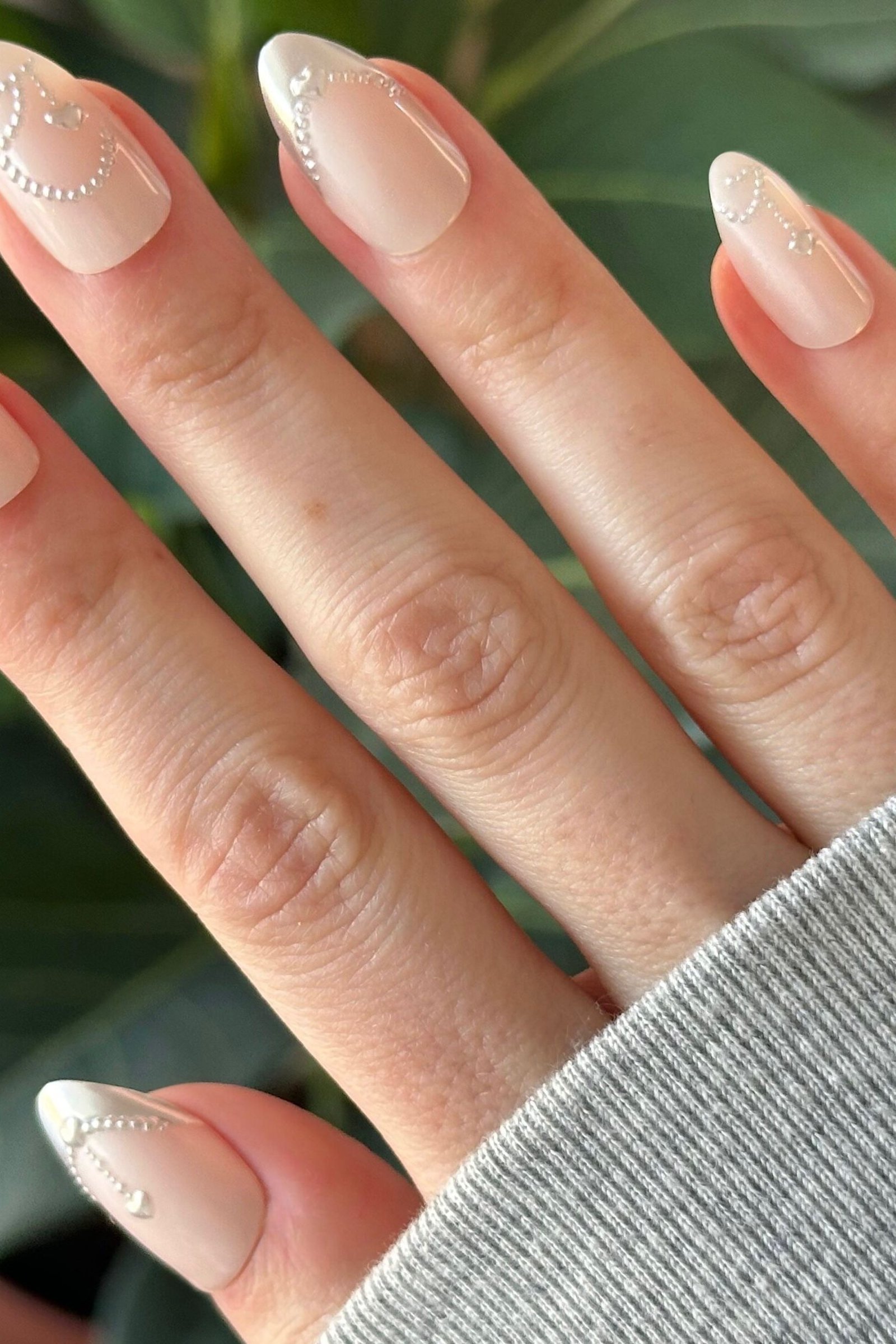 White french nails with white flower nail art