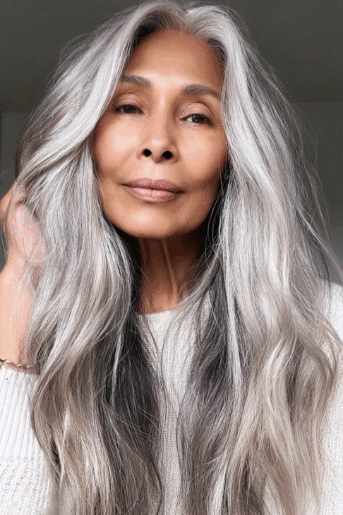 Very Long Wavy White Hair - grey hairstyle for women over 60