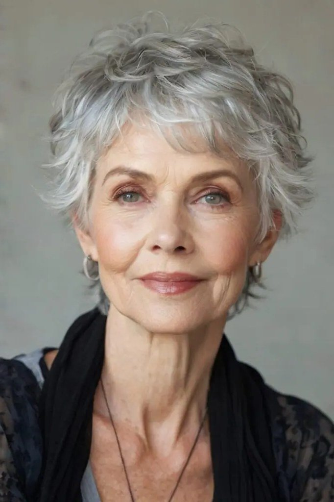 Lovely gray pixie haircut for women over 70