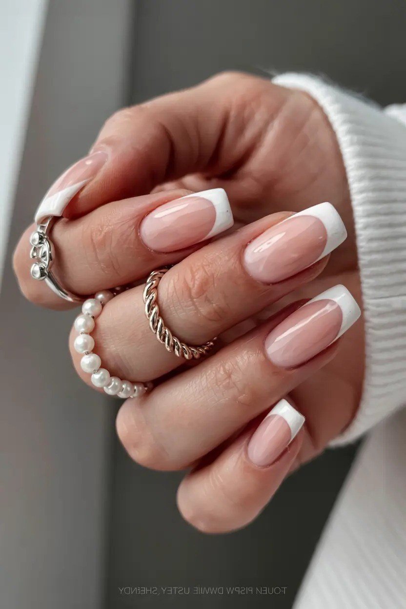 Timeless white french square manicure