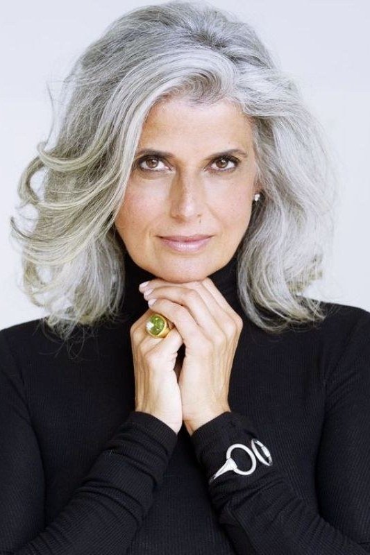 Voluminous White Shoulder Hair - grey hairstyle for women over 60