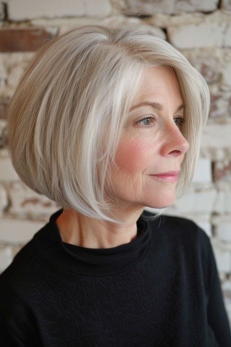 Effortless silver bob haircut for women over 60