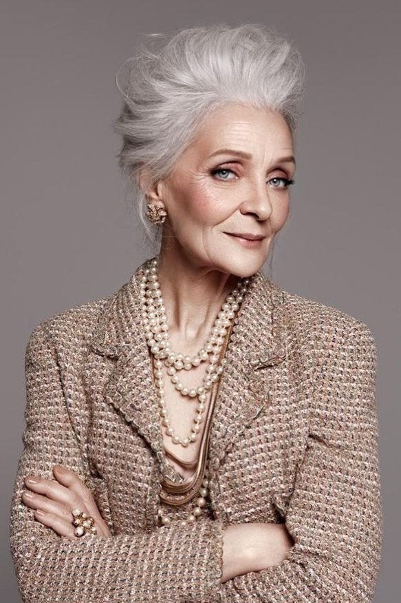 Voluminous White Updo - timeless hairstyle for women over 60