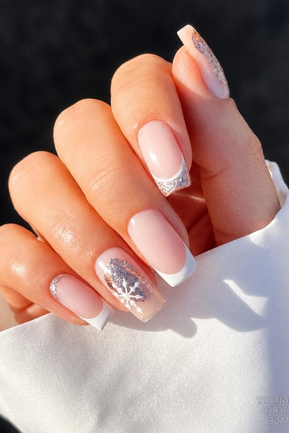 Nude French With Glitter Accent - winter nail trend for older women over 70
