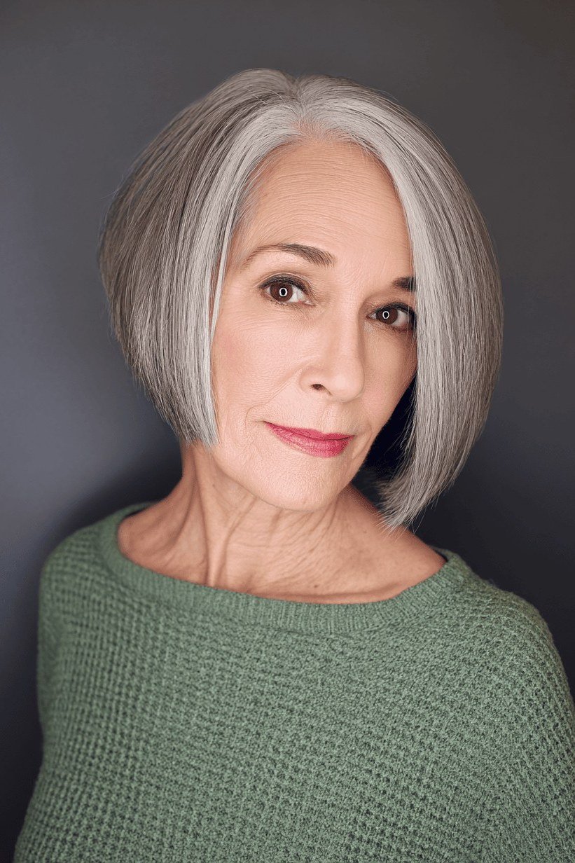 Silver bob with gentle curve for mature women