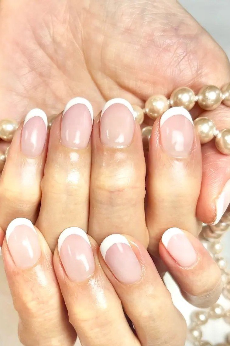 French manicure styled with pearls