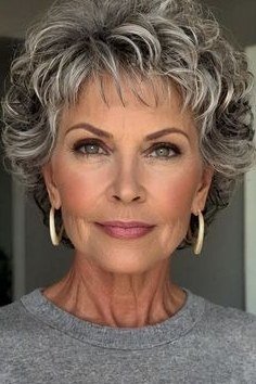 Classic Grey Curly Pixie - short curly hairstyle for women over 60