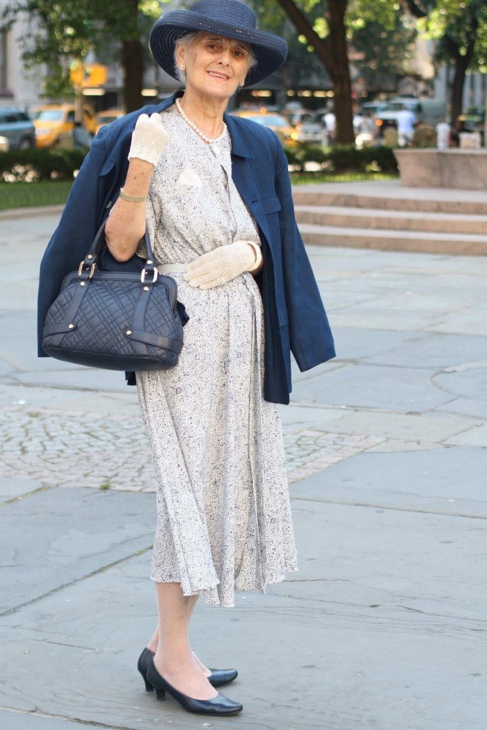 Blue coat with white lace dress for women over 70