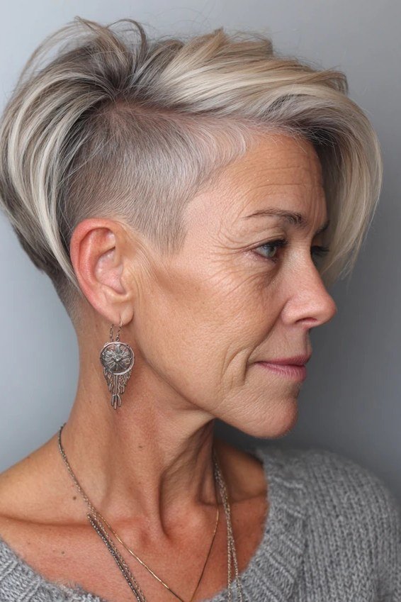 Pixie with undercut sides for women over 70