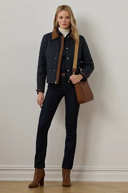 black quilted jacket and tan boots fall outfit for women over 60