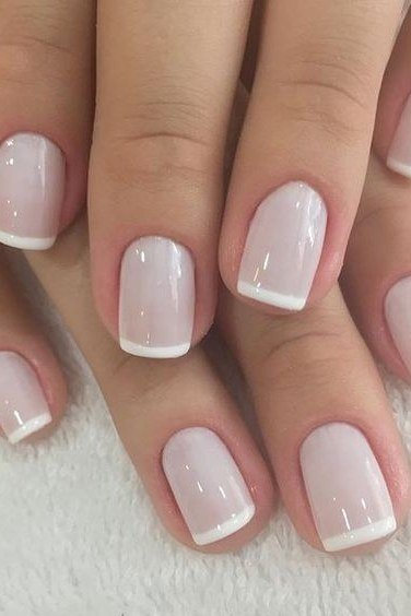 White French on White Fur - short French nails for women over 60