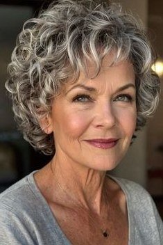 Timeless Grey Curly Pixie - short curly hairstyle for women over 60