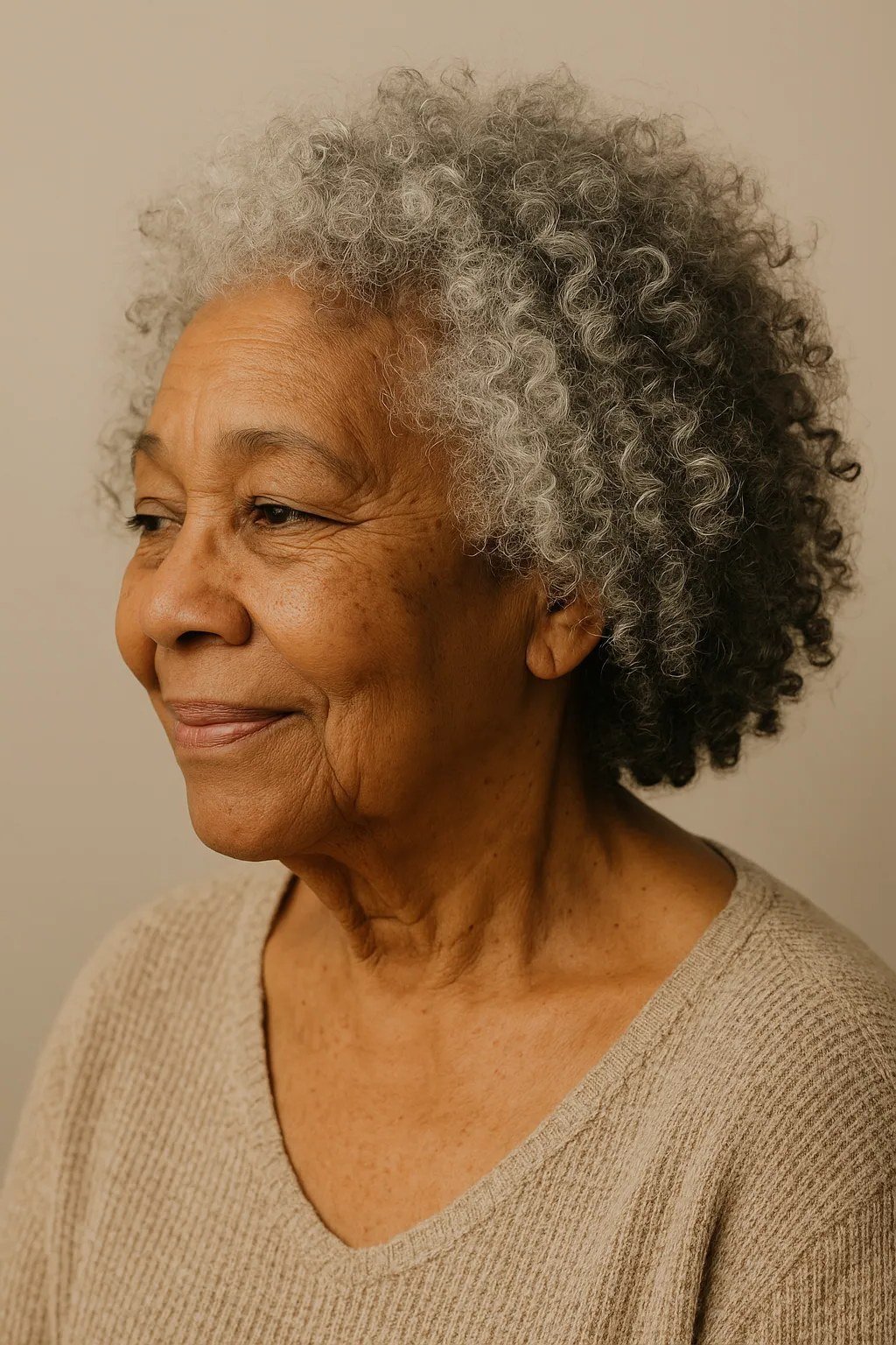 Silver afro crop for older Black women