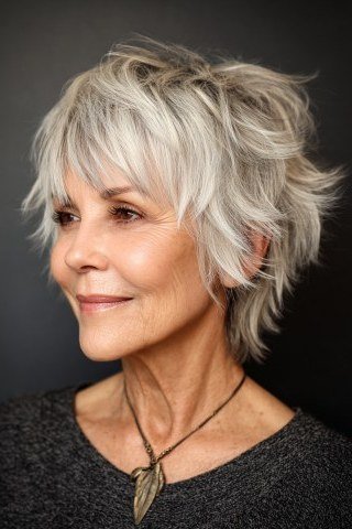 Spiky Silver Pixie Shag - shaggy bob haircut for women over 60